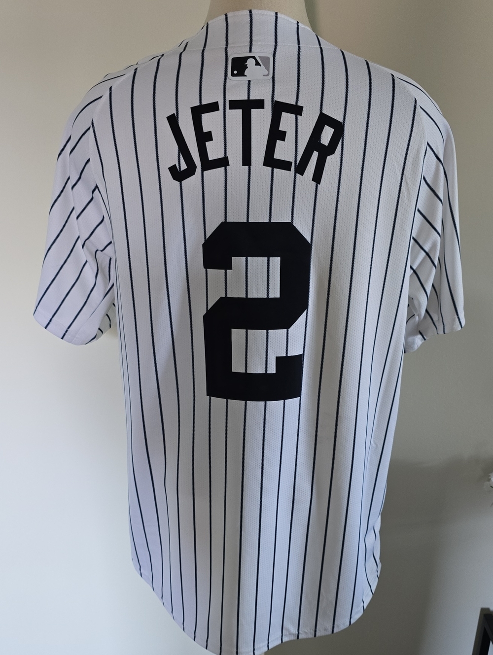 Nike White Pinstripe Derek Jeter #2 Baseball Jersey